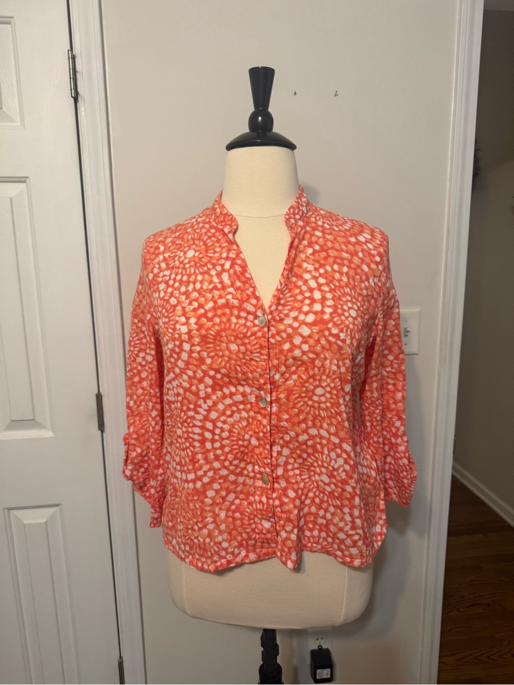 Relaxed Orange Print Button-Down Shirt - Women